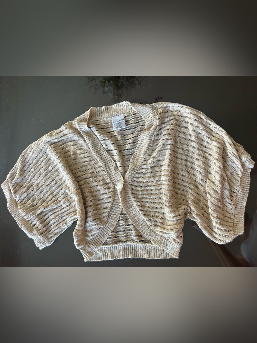 No Boundaries Cream Cropped Short Button Cardigan, flower button, gold thread
